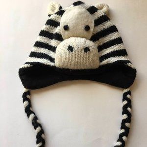 Zebra Wool Hat DeLux Animal Black Off White Toddler Kids